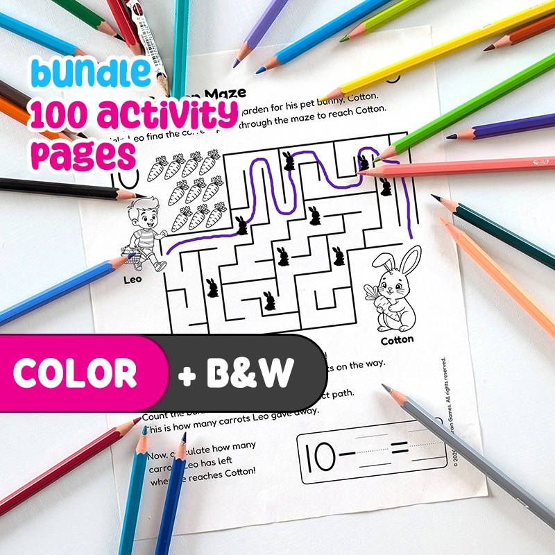 Printable PDF 100 Math Worksheets: Counting, Addition, Subtraction & Word Problems | Subtraction