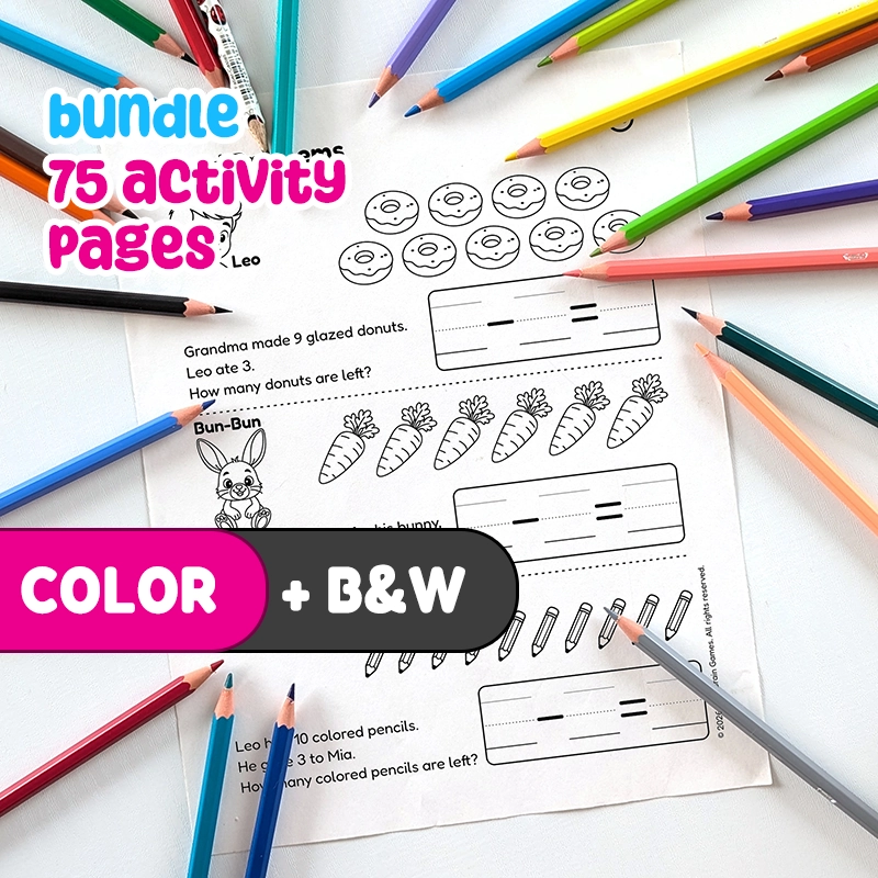 Printable PDF 75 Math Worksheets: Addition, Subtraction & Word Problems | Subtraction
