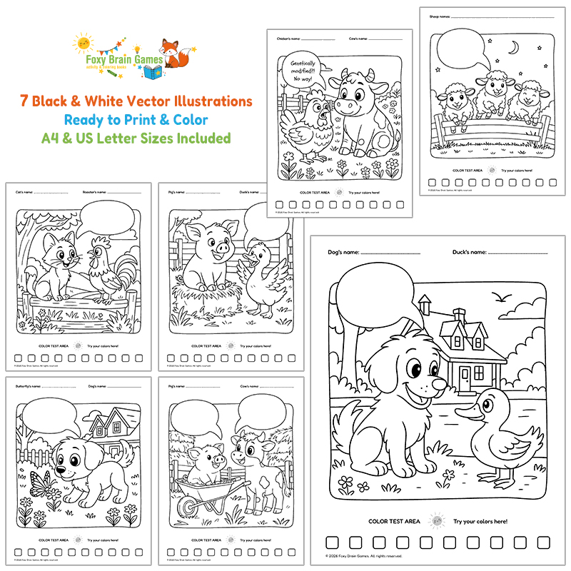 Printable PDF | 7 Flower Coloring Pages for Kids | Content