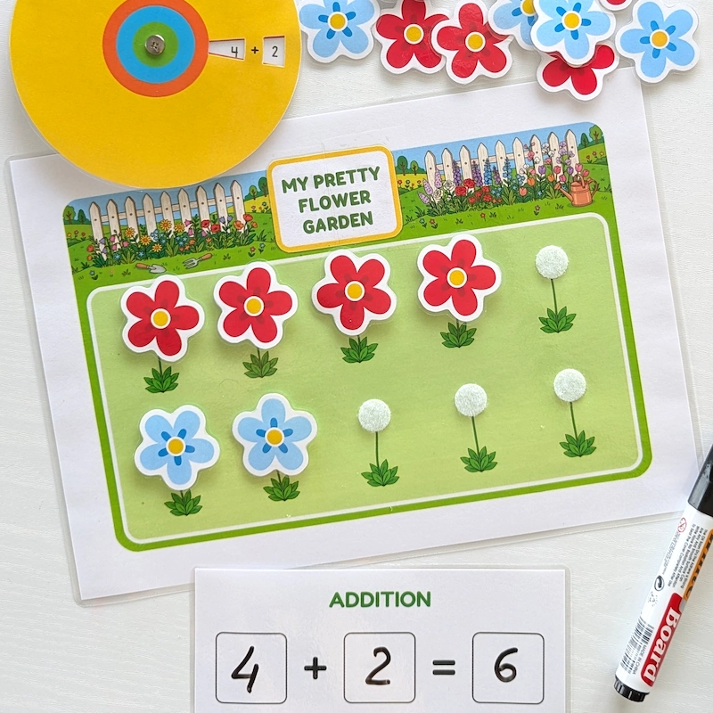 Printable PDF Instant Download Flower Addition Practice for Kindergarten Kids