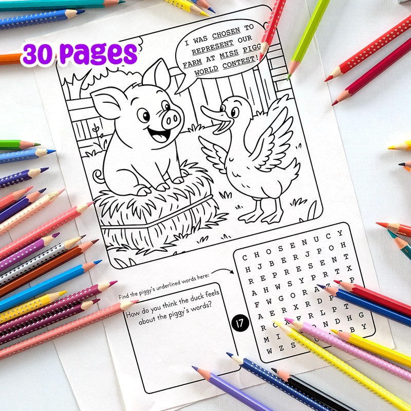 Printable PDF | Coloring Pages, Word Search Puzzles & Social Skills Prompt | pig and duck