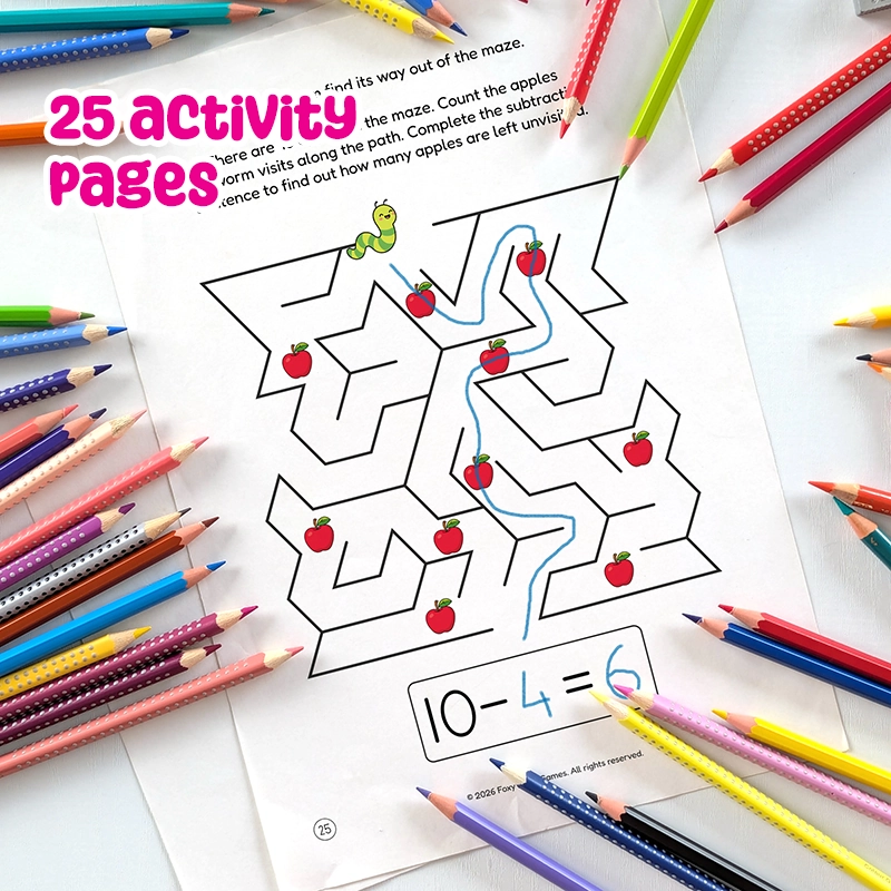 Printable PDF | Apple Activities for Kidergarten Kids, Fall Preschool Worksheets, Counting, Matching, Mazes