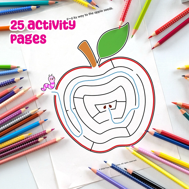 Printable PDF Apple Activity Book for Preschoolers, Fall Preschool Worksheets, Counting, Matching, Mazes