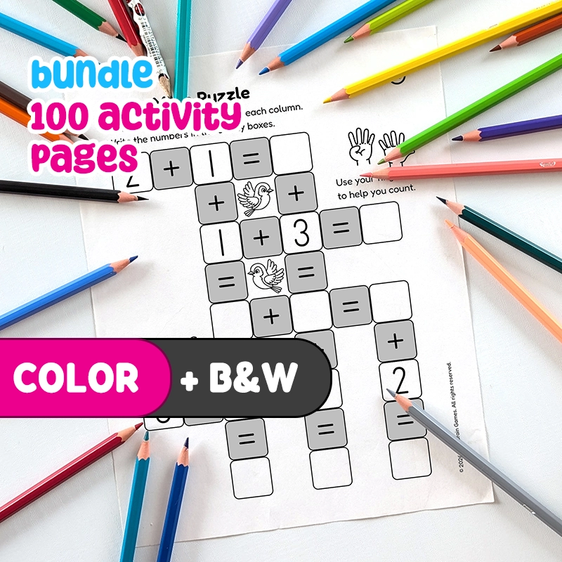 Printable PDF 100 Math Worksheets: Counting, Addition, Subtraction & Word Problems | Addition