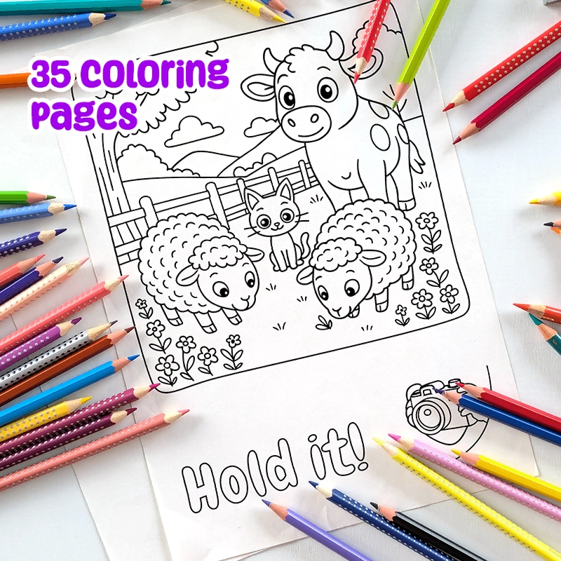 Printable PDF | Farm Animal Coloring Pages for Kids | Caw sheep cat