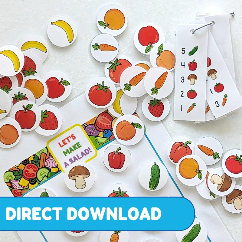 Printable PDF | Direct Download Fruit and Vegetable Counting to 5 Game