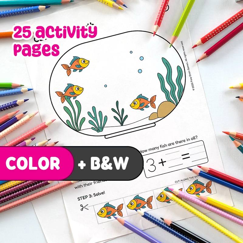 Printable PDF | Direct Download Story Problem Worksheets for Kindergarten: Addition and Subtraction to 10, Cut and Paste Math