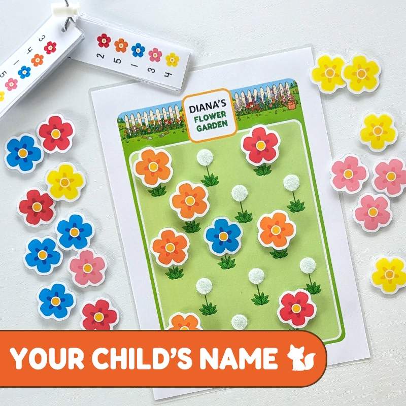 Printable PDF | Personalized Flower Garden Counting to 5 Game