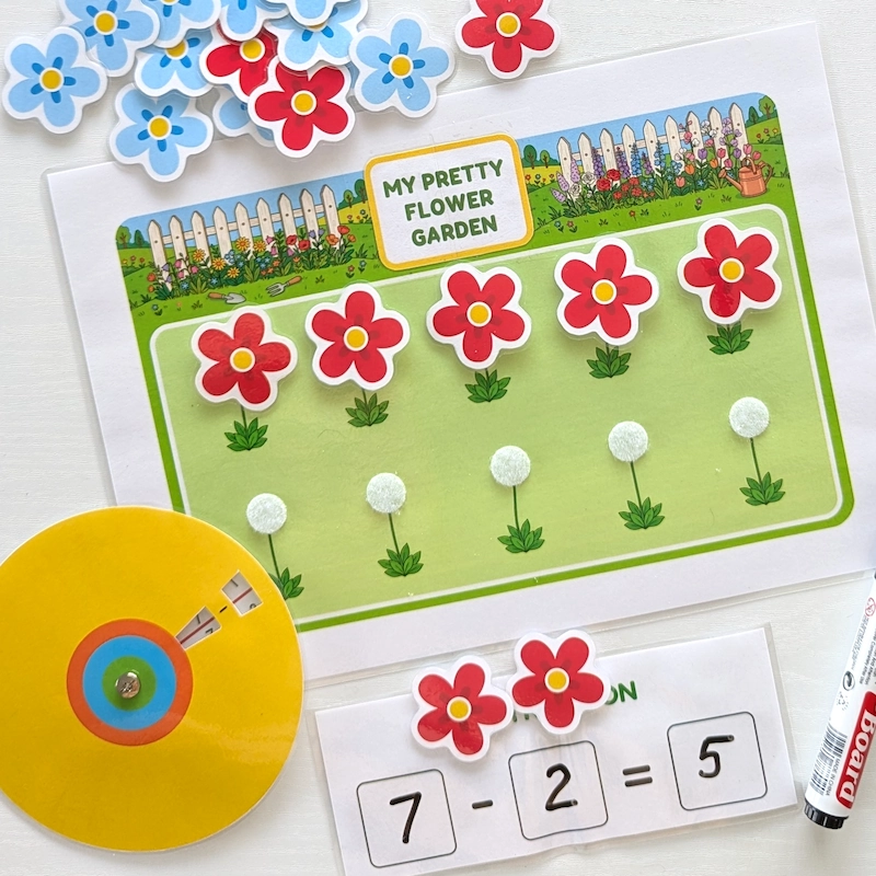 Printable PDF Instant Download Flower Subtraction Practice for Kindergarten Kids