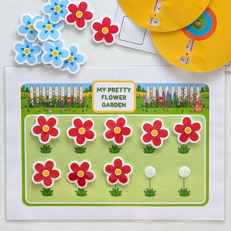 Printable PDF Instant Download Flower Ten Frame Practice for Kindergarten Kids