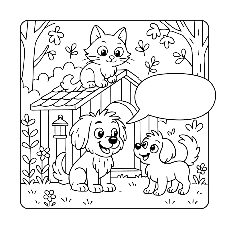 What Are They Saying | Coloring Page | Cat Dogs