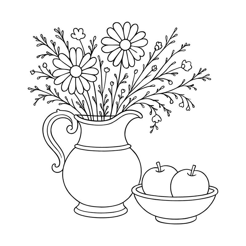 The Young Artists Still Life Collection | Coloring Page | Flowers Fruit