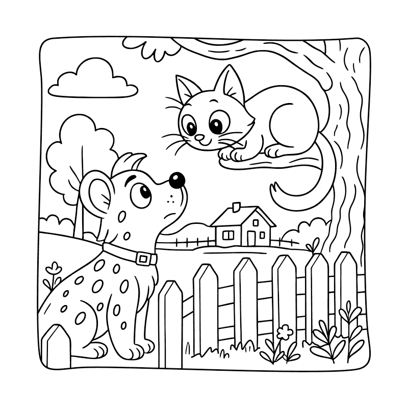 Psst! The Animals Are Talking | Coloring Page | Cat and Dog
